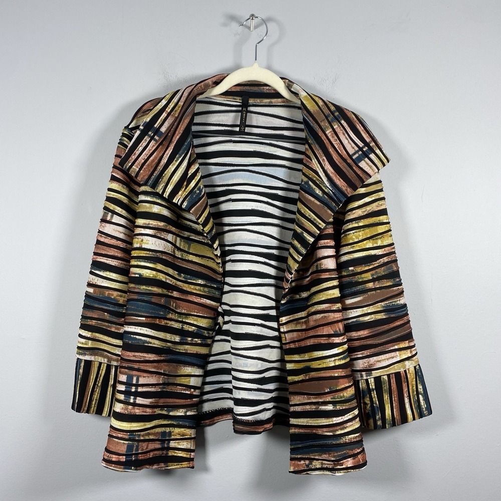 IC by Connie K‎ Women's L Watercolor Striped Jacket Multicolor Artsy Office